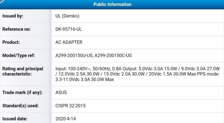 ASUS ZenFone 7 NCC, TUV लिस्टिंग में 6.7 इंच का डिस्प्ले, 512GB स्टोरेज, 5,000mAh की बैटरी, 30W चार्जिंग आदि का पता चलता है